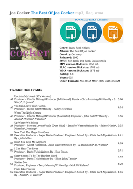 Joe Cocker the Best of Joe Cocker Mp3, Flac, Wma