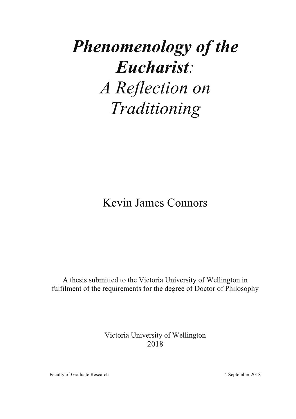 Phenomenology of the Eucharist: a Reflection on Traditioning