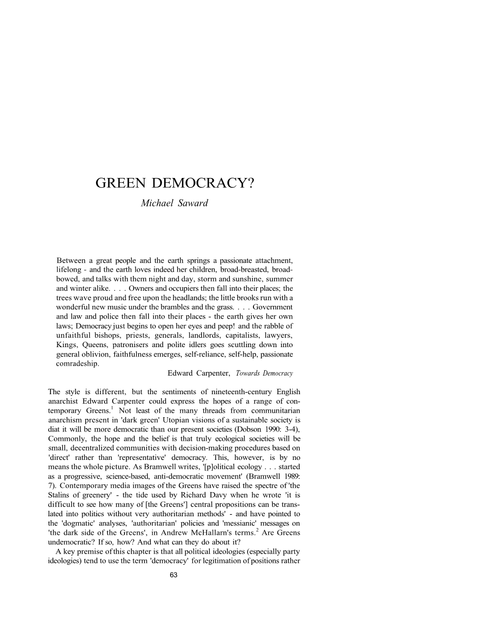 GREEN DEMOCRACY? Michael Saward