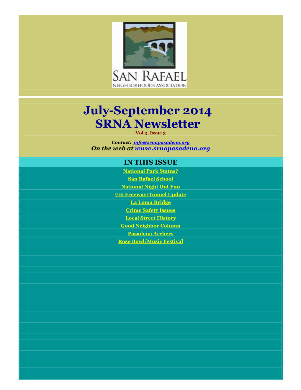 July-September 2014 SRNA Newsletter Vol 3, Issue 3