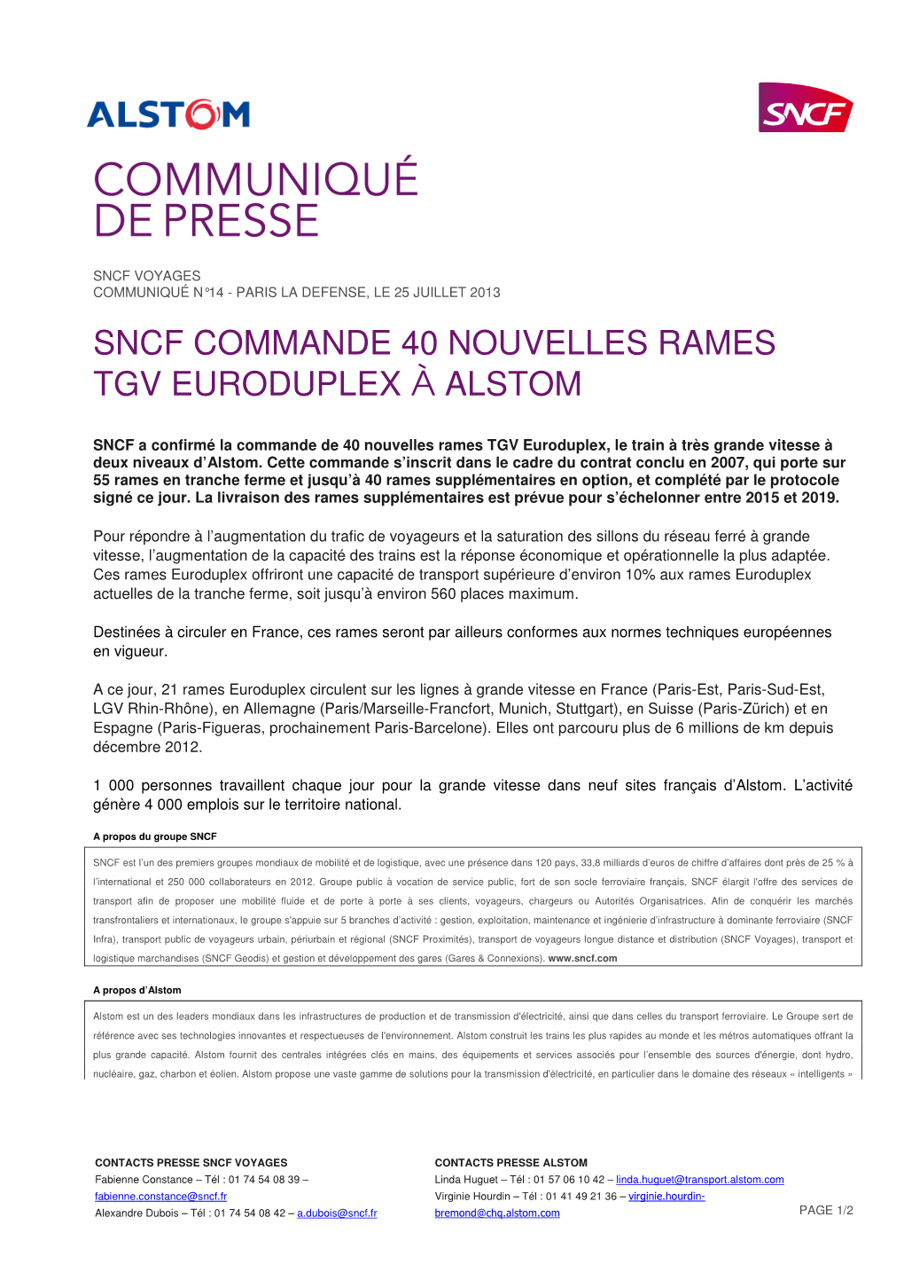Sncf Commande 40 Nouvelles Rames Tgv Euroduplex À Alstom