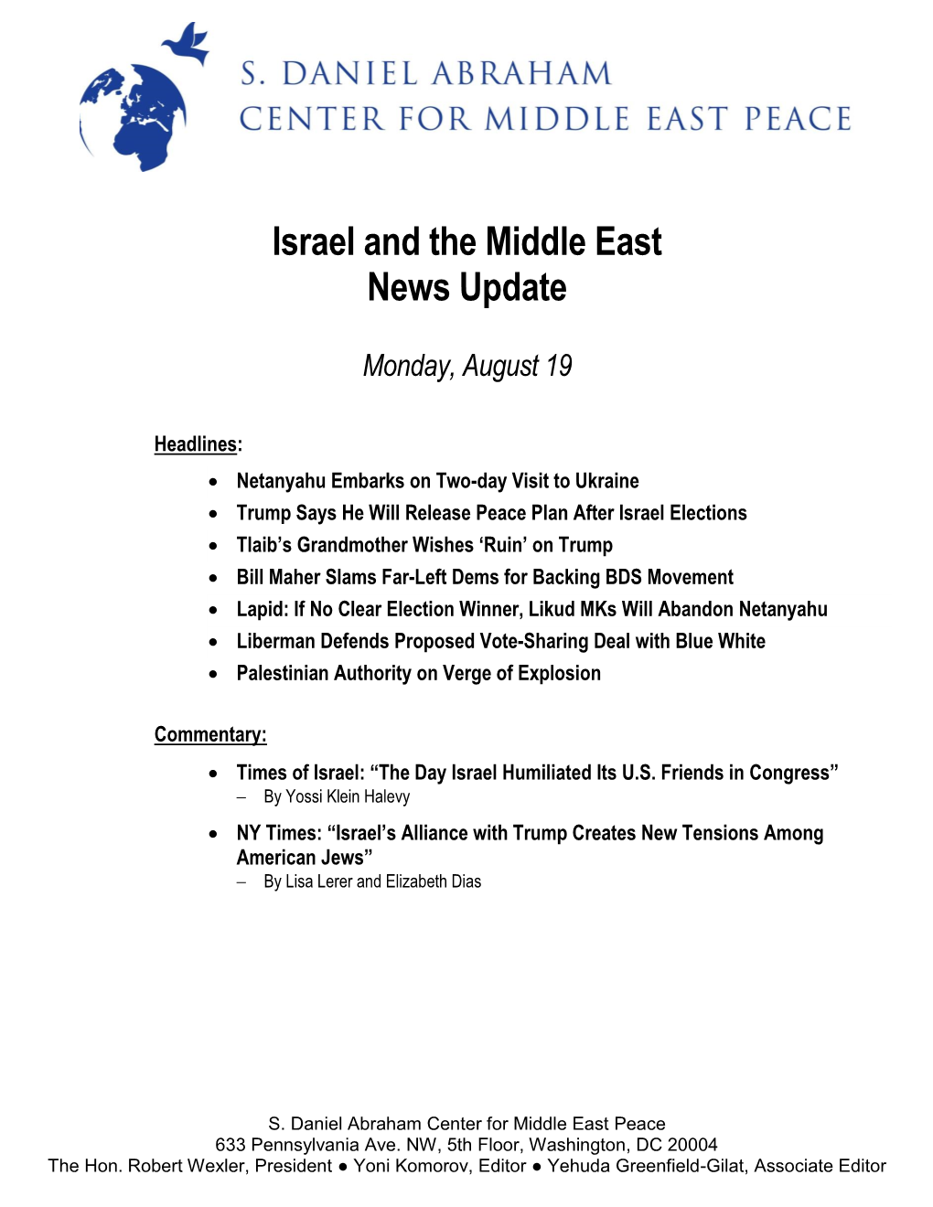 Israel and the Middle East News Update