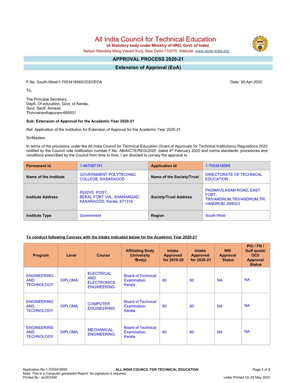 India Council for Technical Education (A Statutory Body Under Ministry of HRD, Govt