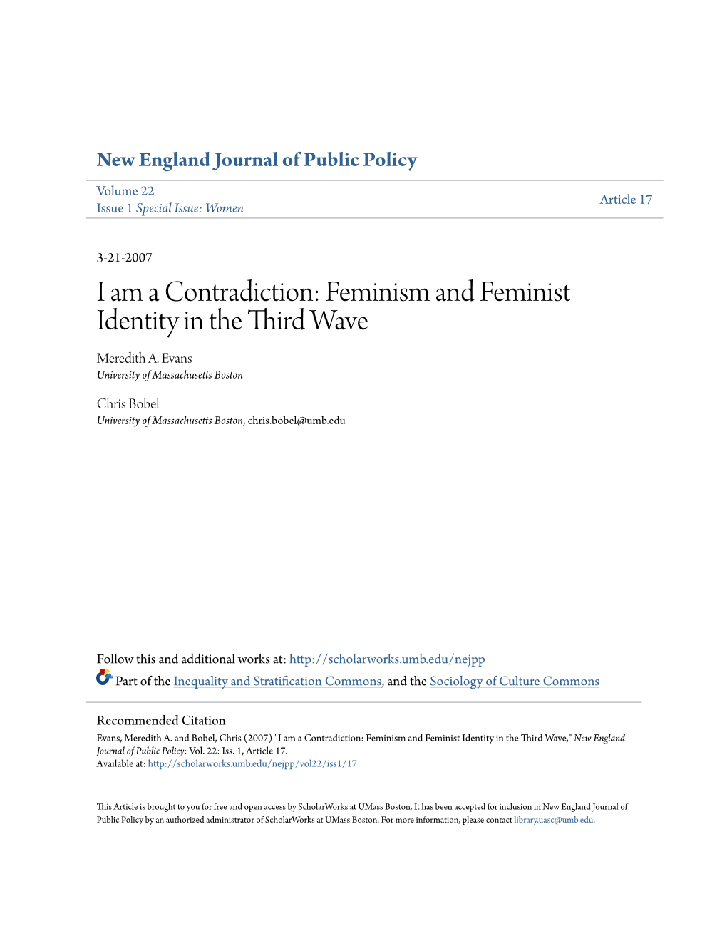 Feminism and Feminist Identity in the Third Wave Meredith A