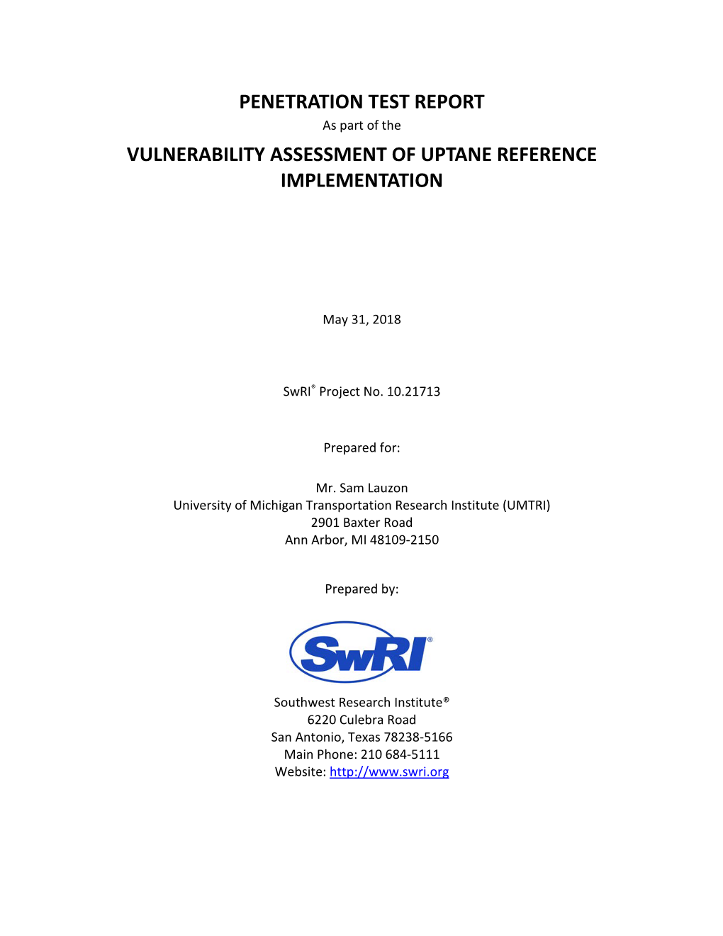 Penetration Test Report Vulnerability Assessment