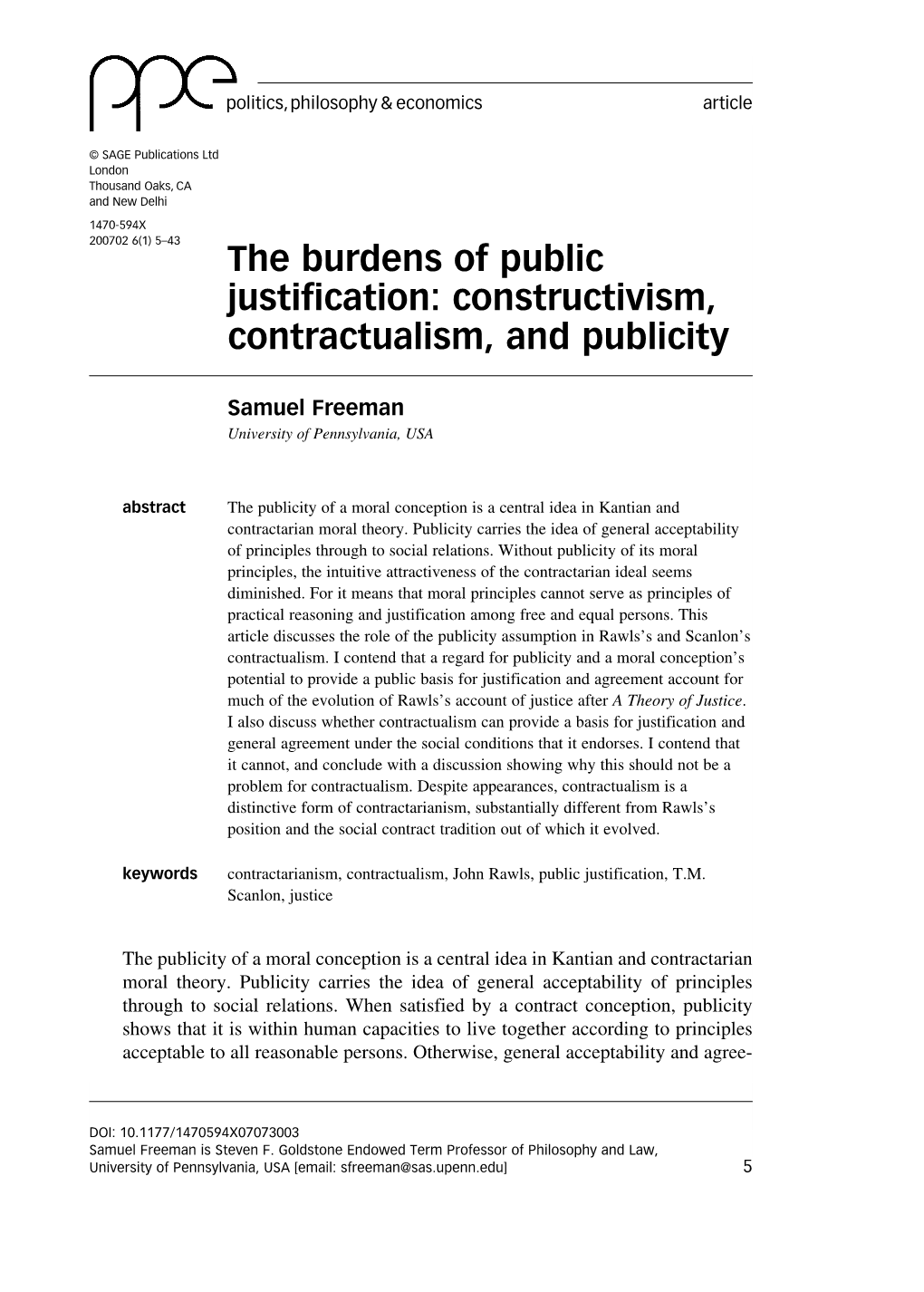 The Burdens of Public Justification: Constructivism, Contractualism, and Publicity