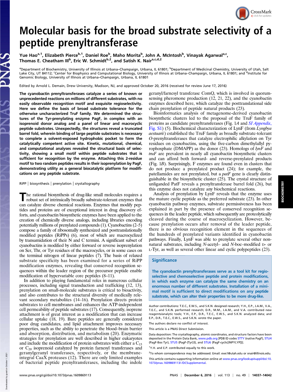 Molecular Basis for the Broad Substrate Selectivity of a Peptide Prenyltransferase