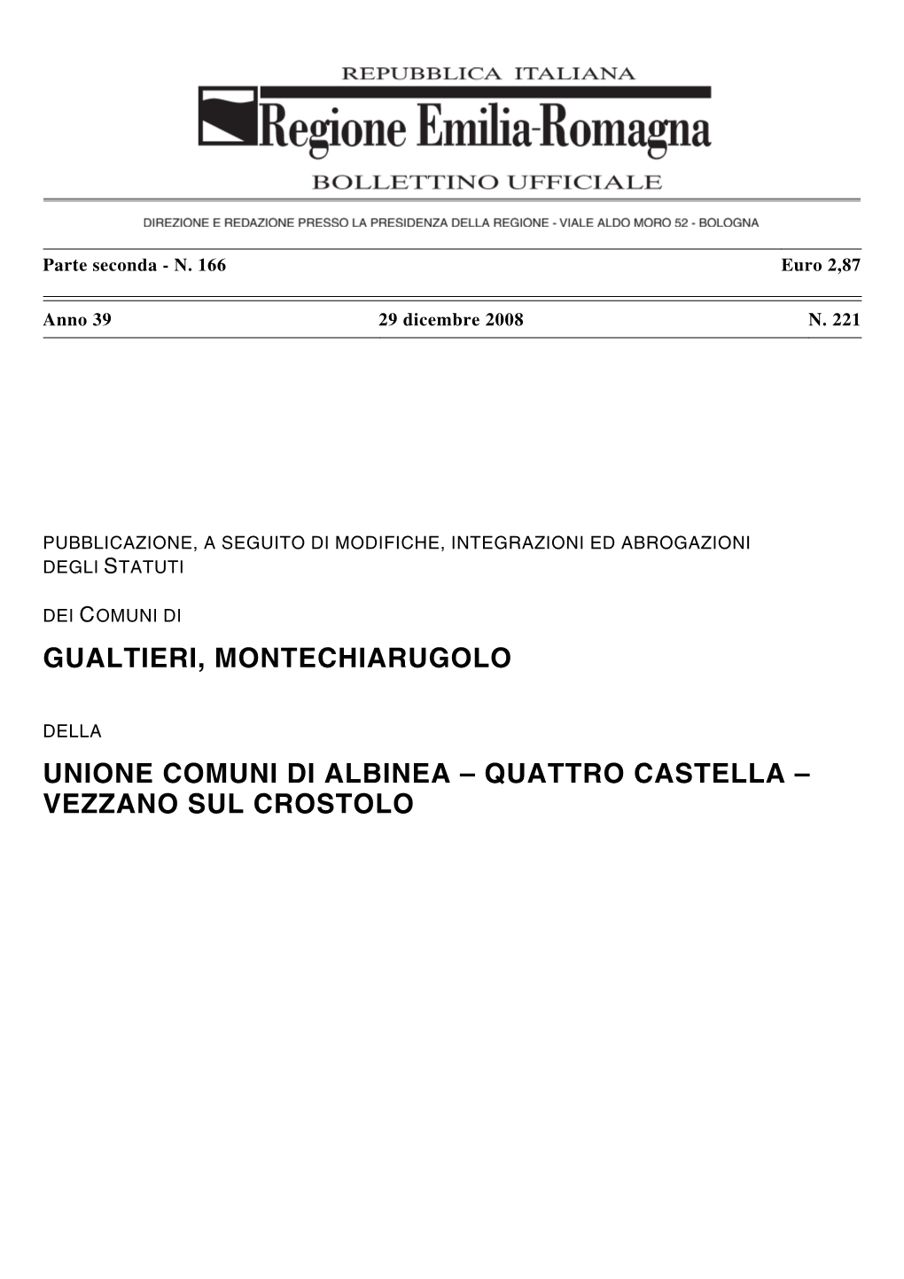 Vezzano Sul Crostolo 2 29-12-2008 - Bollettino Ufficiale Della Regione Emilia-Romagna - Parte Seconda - N