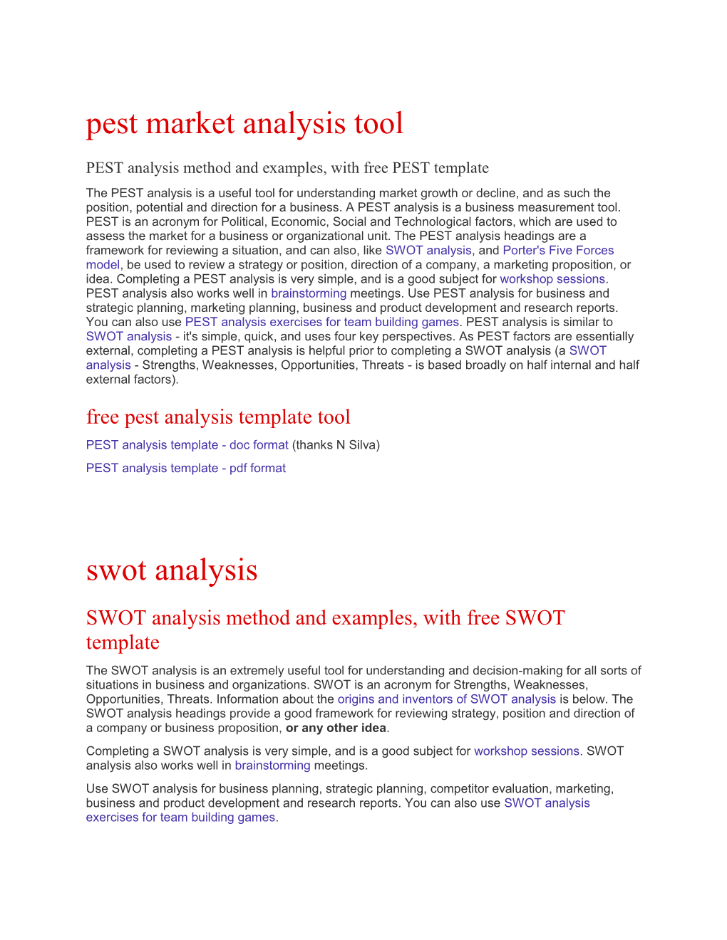 Pest Market Analysis Tool Swot Analysis