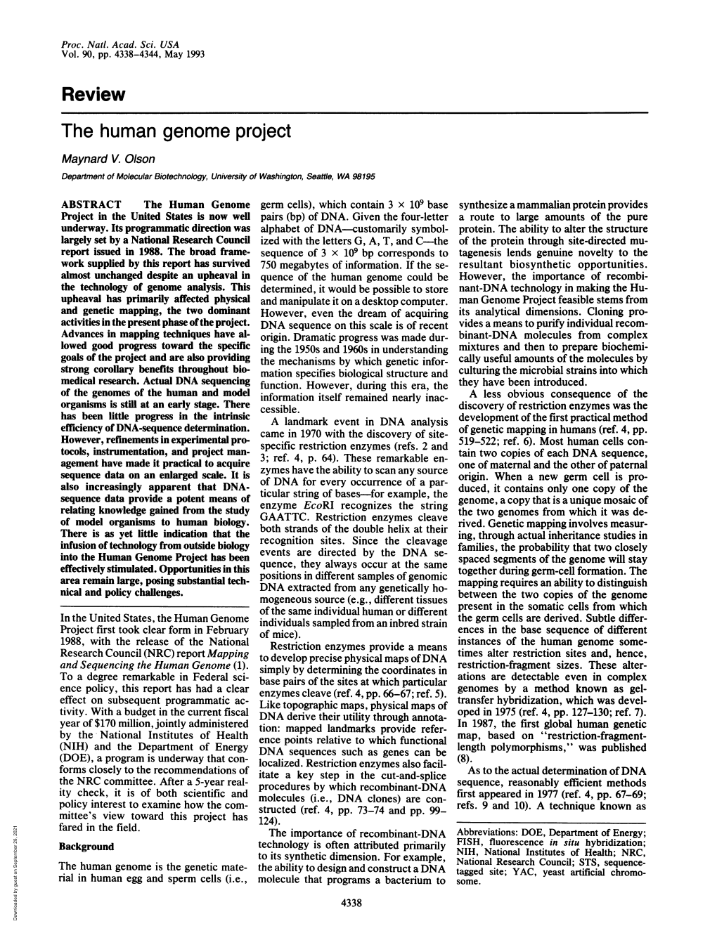 Review the Human Genome Project Maynard V