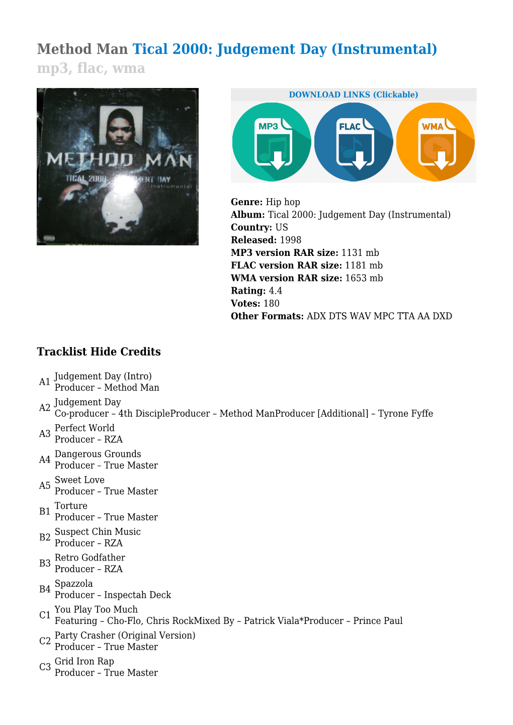 Method Man Tical 2000: Judgement Day (Instrumental) Mp3, Flac, Wma