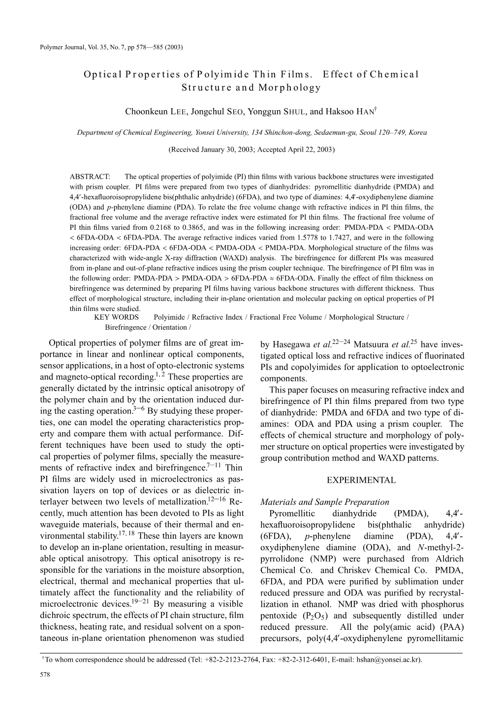 Optical Properties of Polyimide Thin Films. Effect of Chemical Structure and Morphology