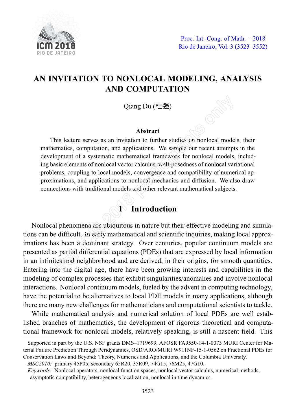 An Invitation to Nonlocal Modeling, Analysis and Computation