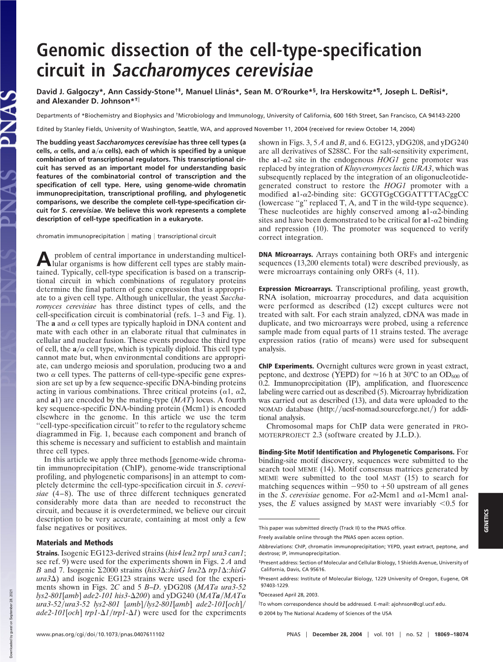 Genomic Dissection of the Cell-Type-Specification Circuit in Saccharomyces Cerevisiae