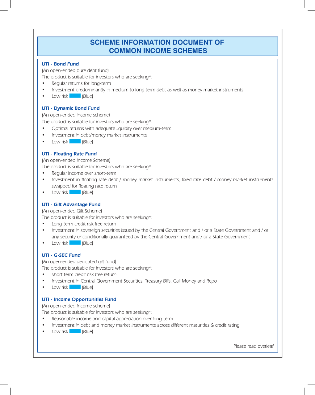 Scheme Information Document of Common Income Schemes