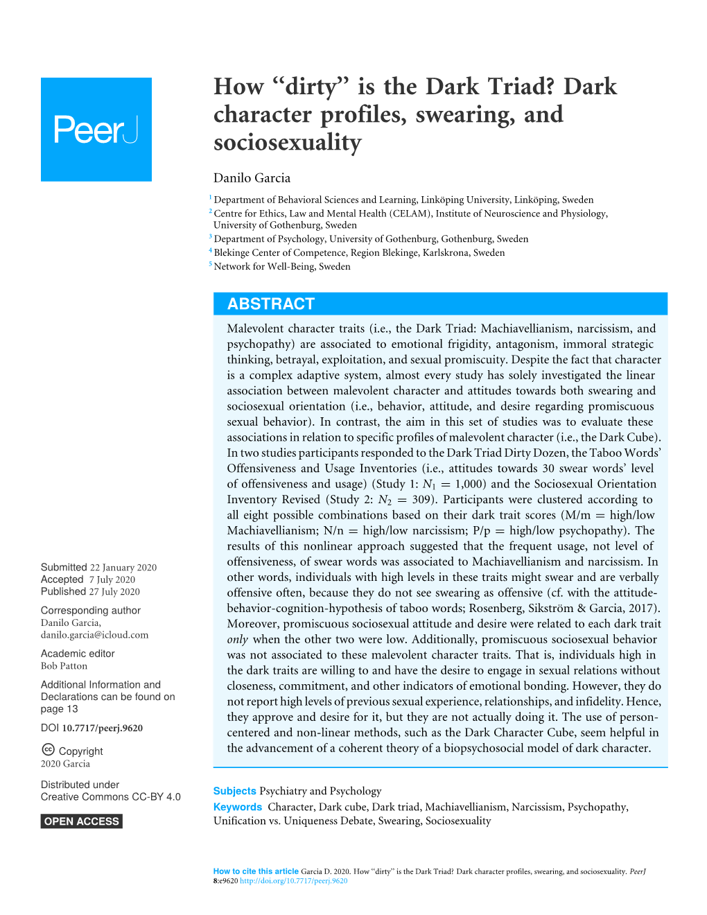 Is the Dark Triad? Dark Character Profiles, Swearing, and Sociosexuality