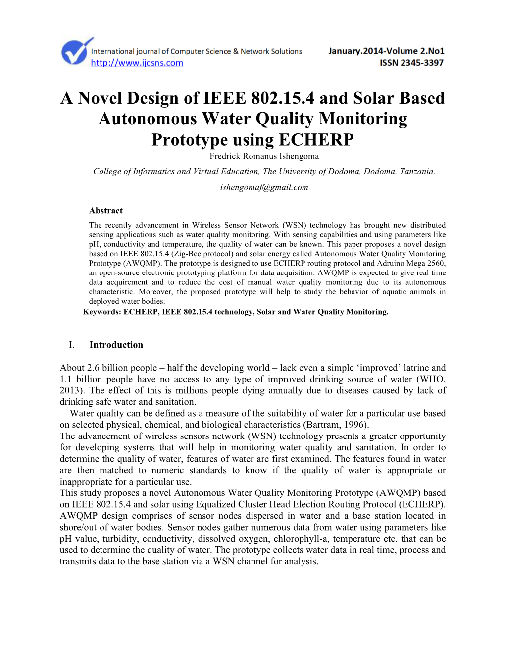 A Novel Design of IEEE 802.15.4 and Solar Based Autonomous