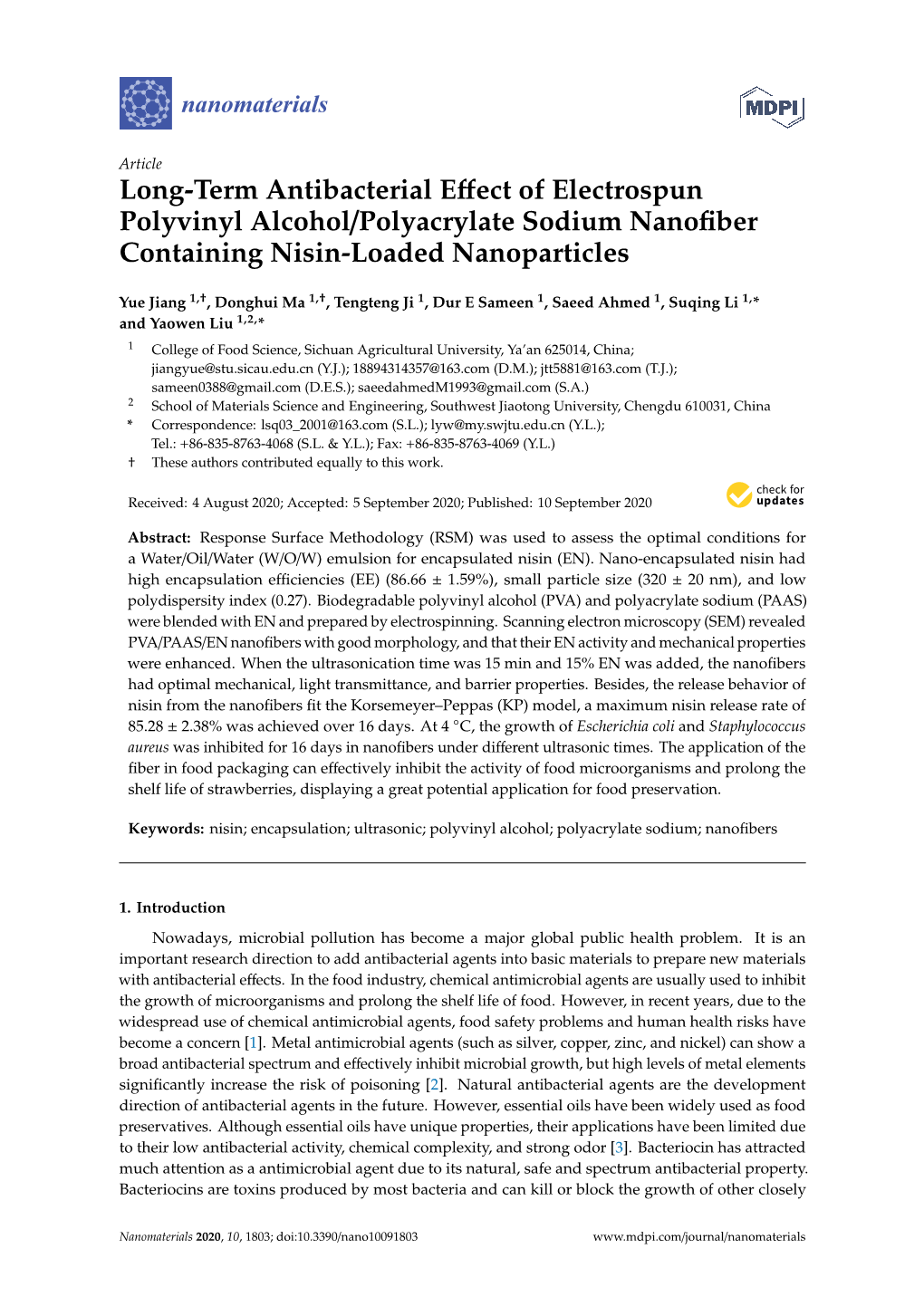 Long-Term Antibacterial Effect of Electrospun Polyvinyl Alcohol