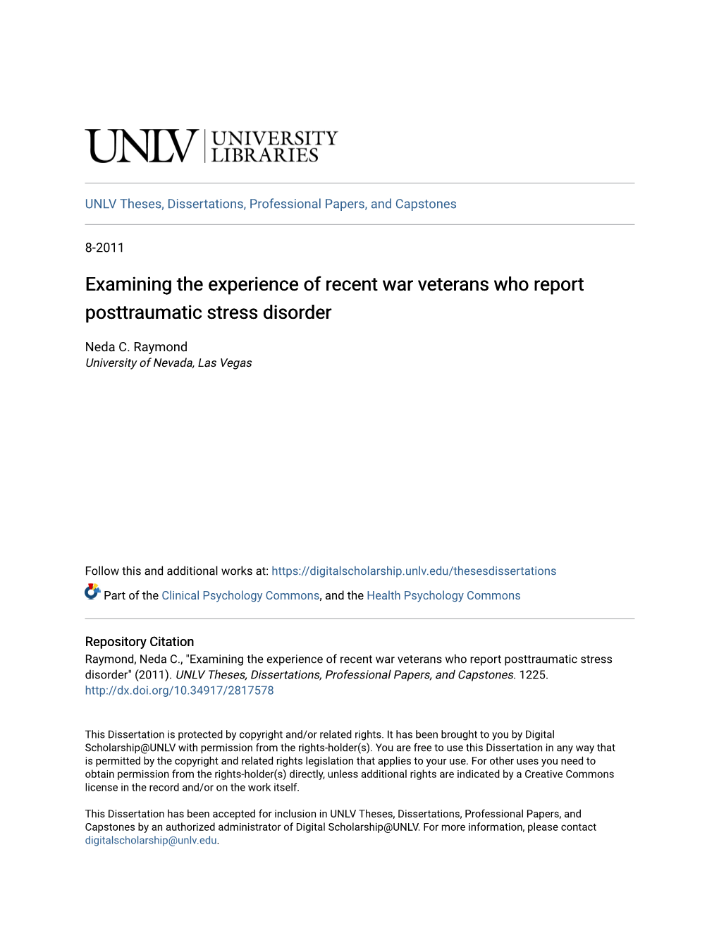 Examining the Experience of Recent War Veterans Who Report Posttraumatic Stress Disorder