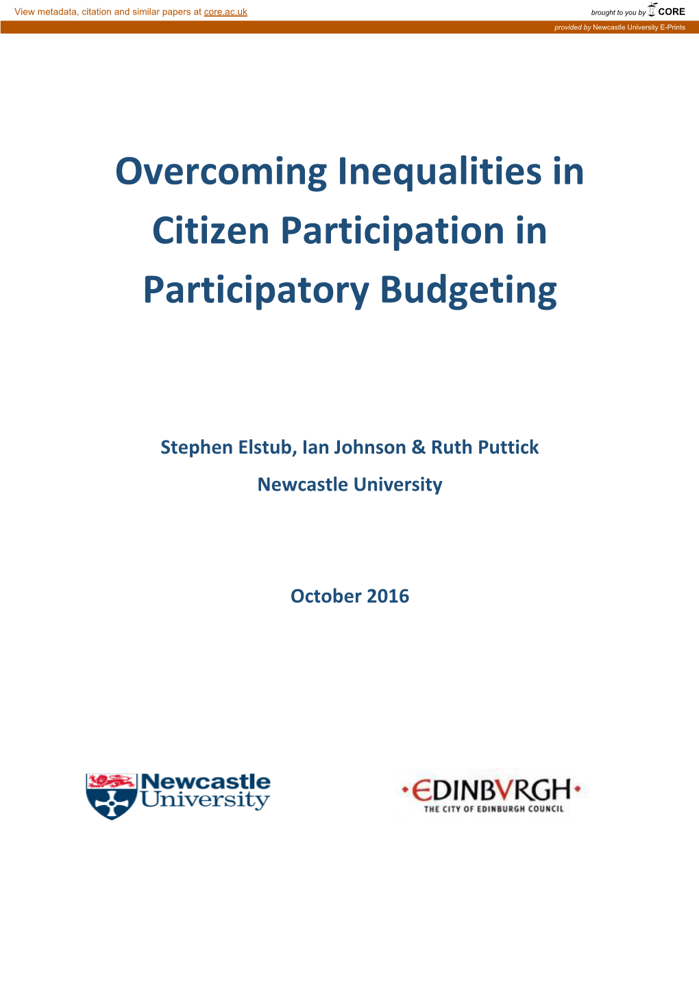 Overcoming Inequalities in Citizen Participation in Participatory Budgeting