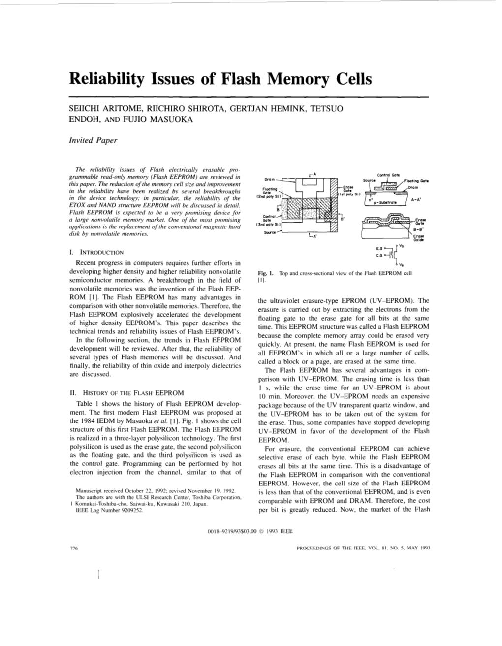 Reliability Issues of Flash Memory Cells