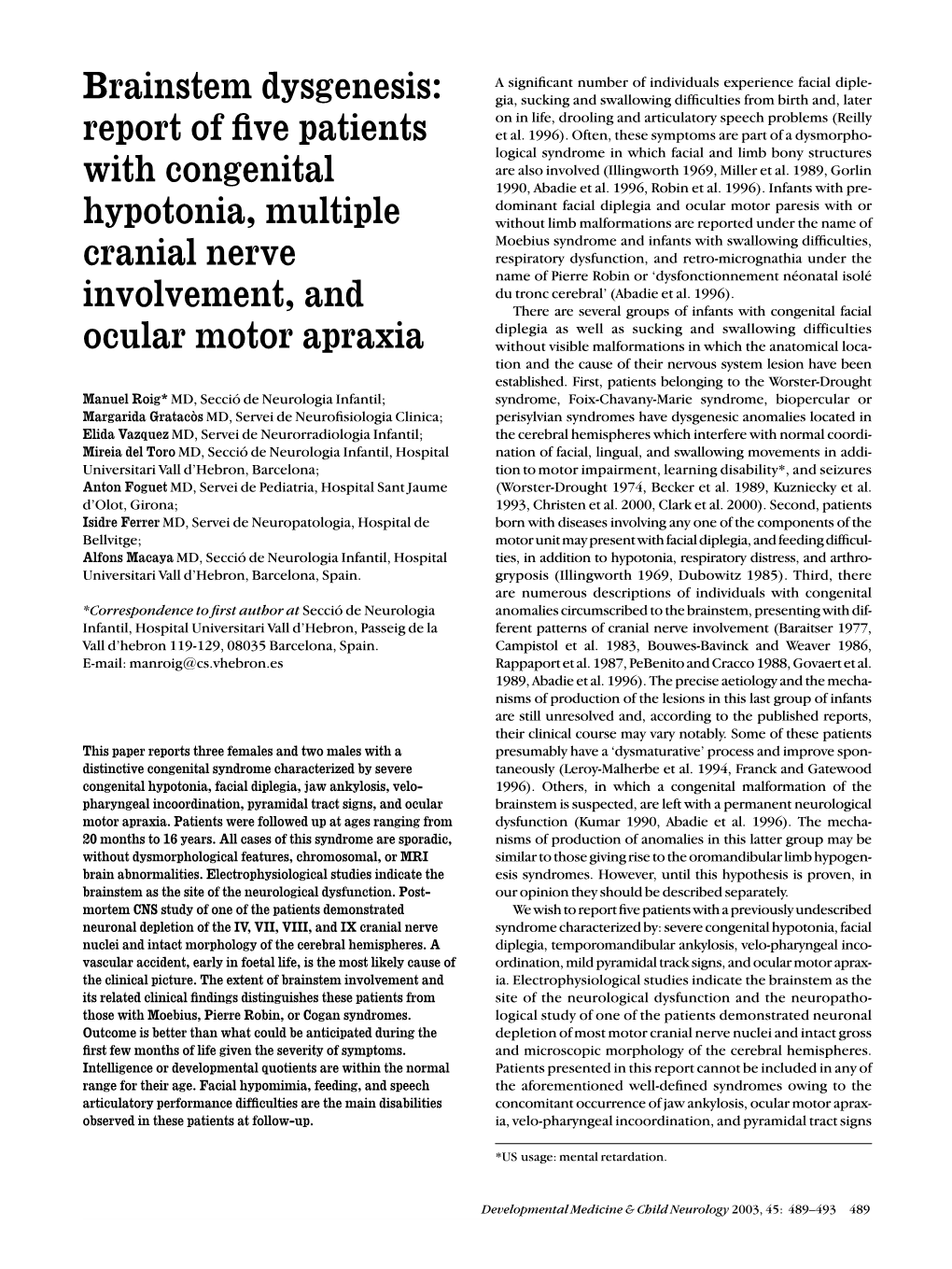 Brainstem Dysgenesis