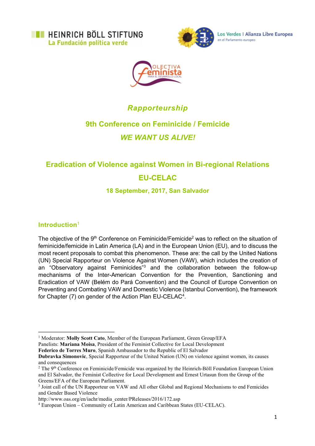 Rapporteurship 9Th Conference on Feminicide / Femicide WE WANT