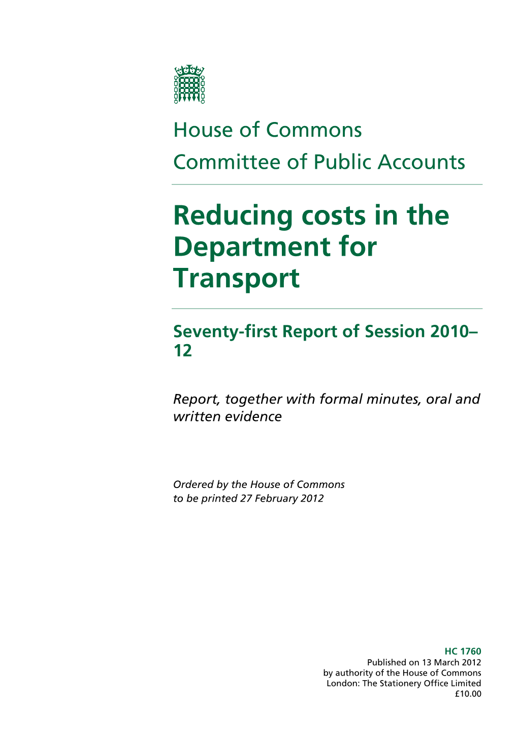 Reducing Costs in the Department for Transport