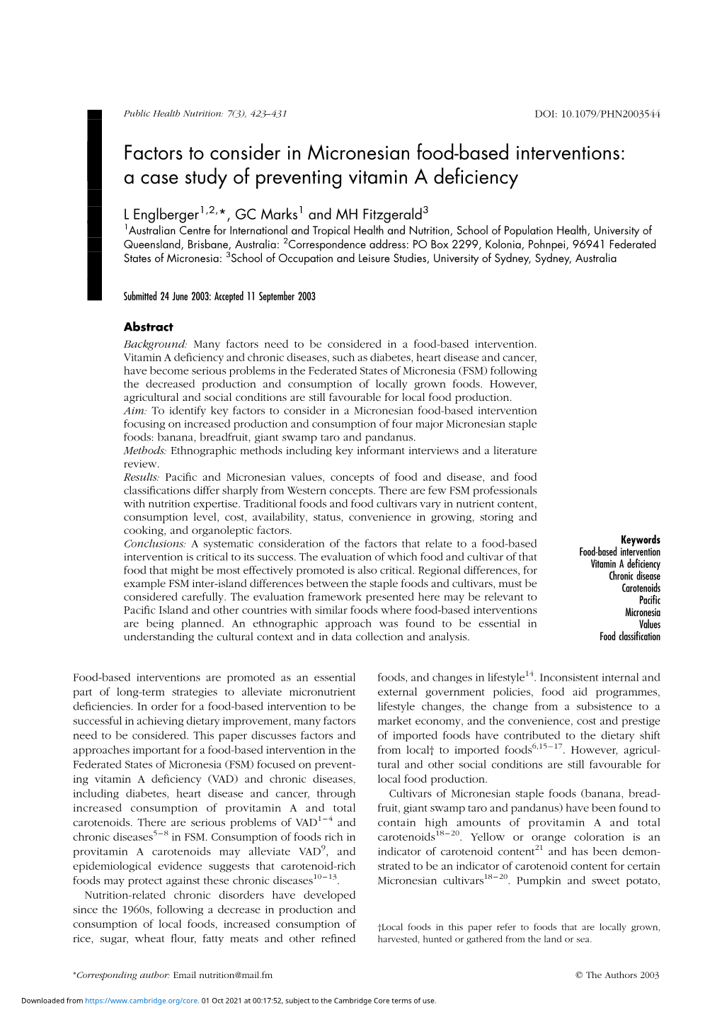 Factors to Consider in Micronesian Food-Based Interventions: a Case Study of Preventing Vitamin a Deﬁciency