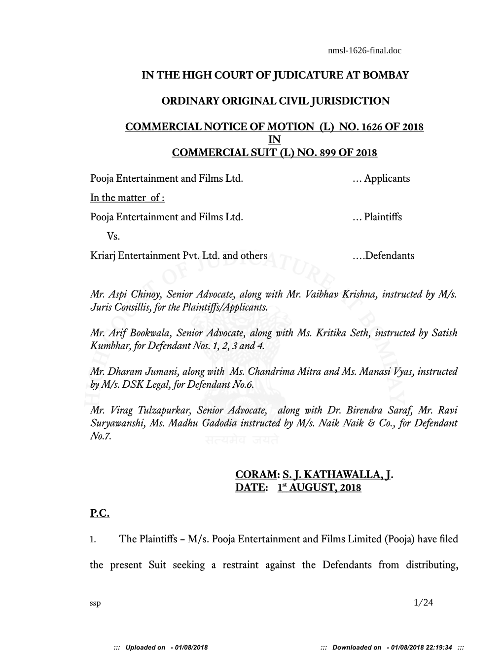 In the High Court of Judicature at Bombay Ordinary Original Civil Jurisdiction Commercial Notice of Motion (L) No. 1626 Of