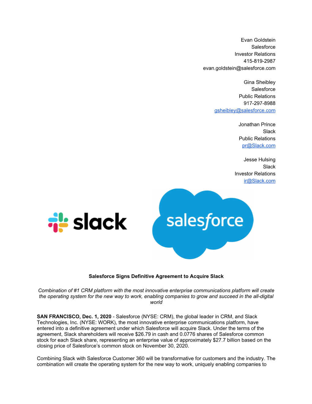 Q3 FY21 Salesforce Signs Definitive Agreement to Acquire Slack FINAL