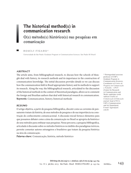 The Historical Method(S) in Communication Research O(S) Método(S) Histórico(S) Nas Pesquisas Em Comunicação
