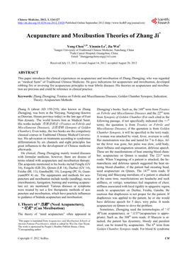 Acupuncture and Moxibustion Theories of Zhang Ji*