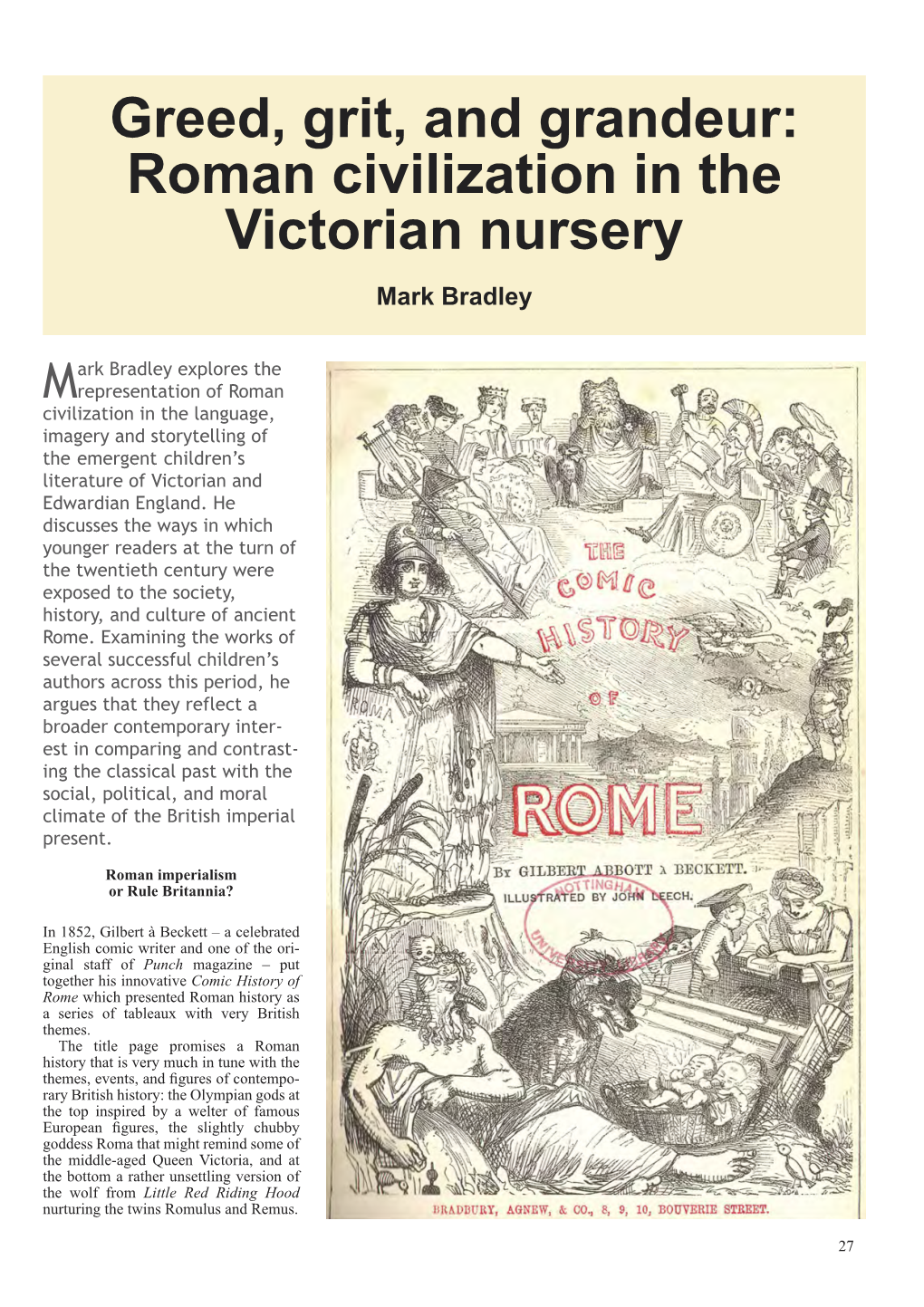 Roman Civilization in the Victorian Nursery Mark Bradley