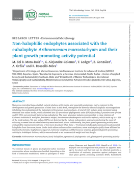 Non-Halophilic Endophytes Associated with the Euhalophyte Arthrocnemum Macrostachyum and Their Plant Growth Promoting Activity Potential M