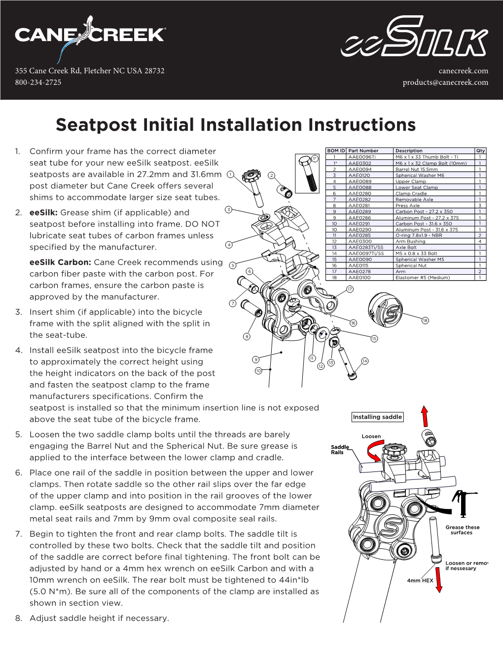 Seatpost Initial Installation Instructions