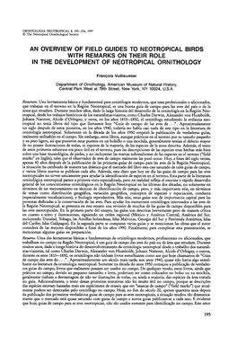 An Overview of Field Guides to Neotropical Birds with Remarks on Their Role in the Development of Neotropical Ornithology