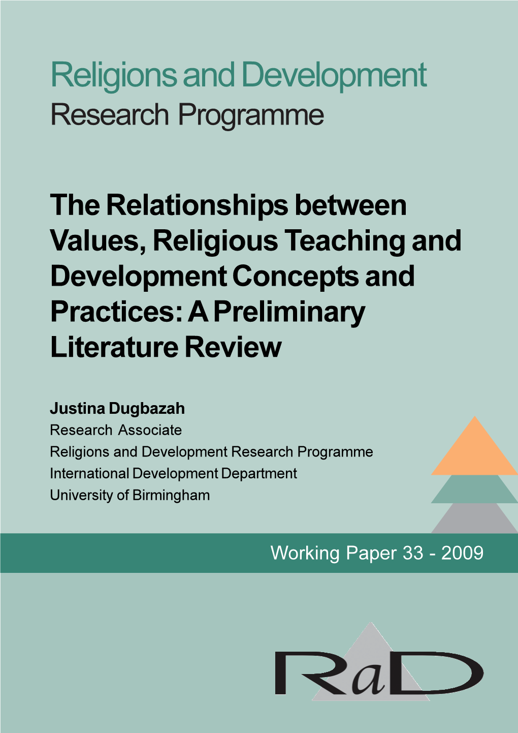 The Relationships Between Values, Religious Teaching and Development Concepts and Practices: a Preliminary Literature Review