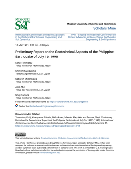 Preliminary Report on the Geotechnical Aspects of the Philippine Earthquake of July 16, 1990