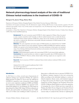 Network Pharmacology-Based Analysis of the Role of Traditional Chinese Herbal Medicines in the Treatment of COVID-19