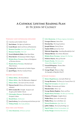 A Catholic Lifetime Reading Plan by Fr John Mccloskey