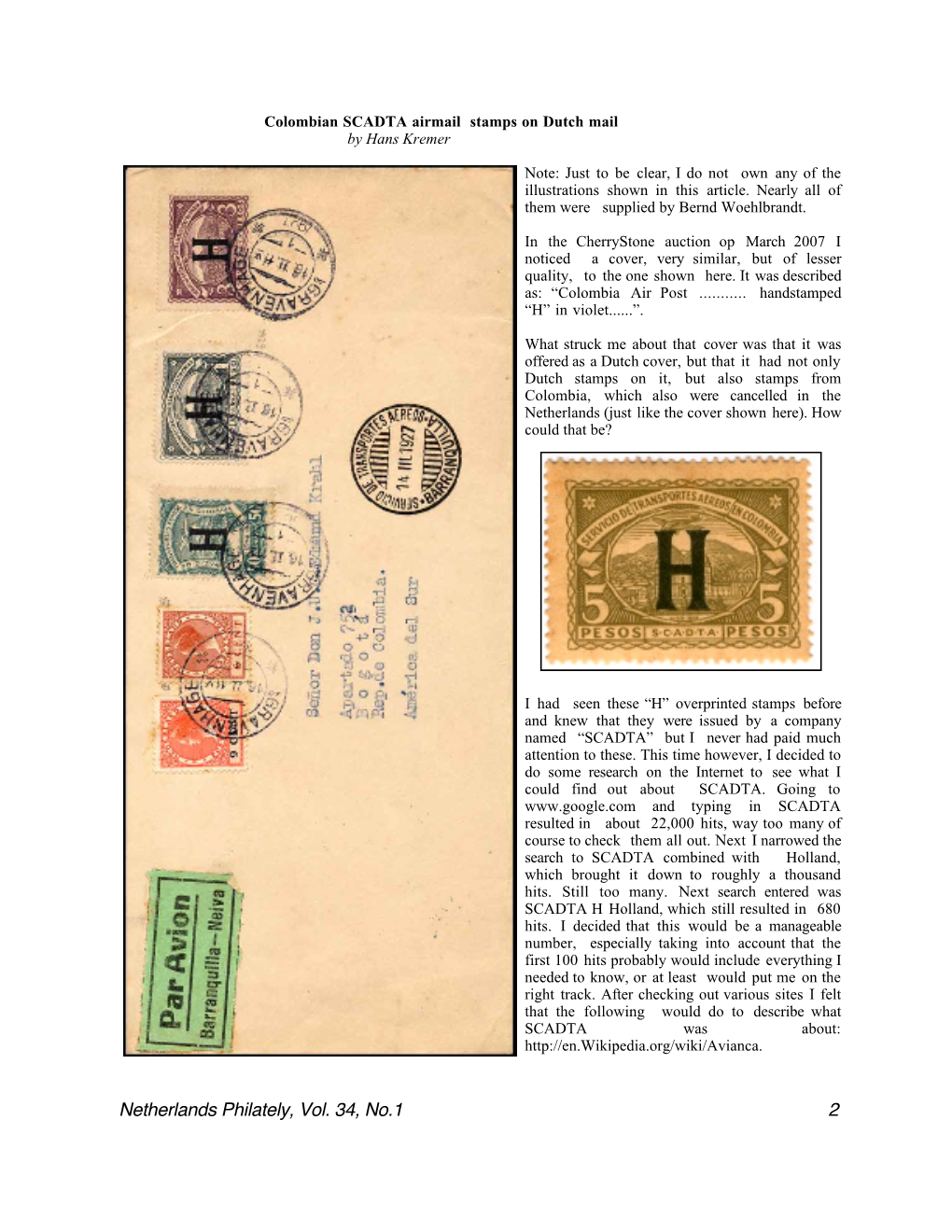 Colombian SCADTA Airmail Stamps on Dutch Mail by Hans Kremer