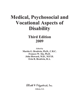 Medical, Psychosocial and Vocational Aspects of Disability