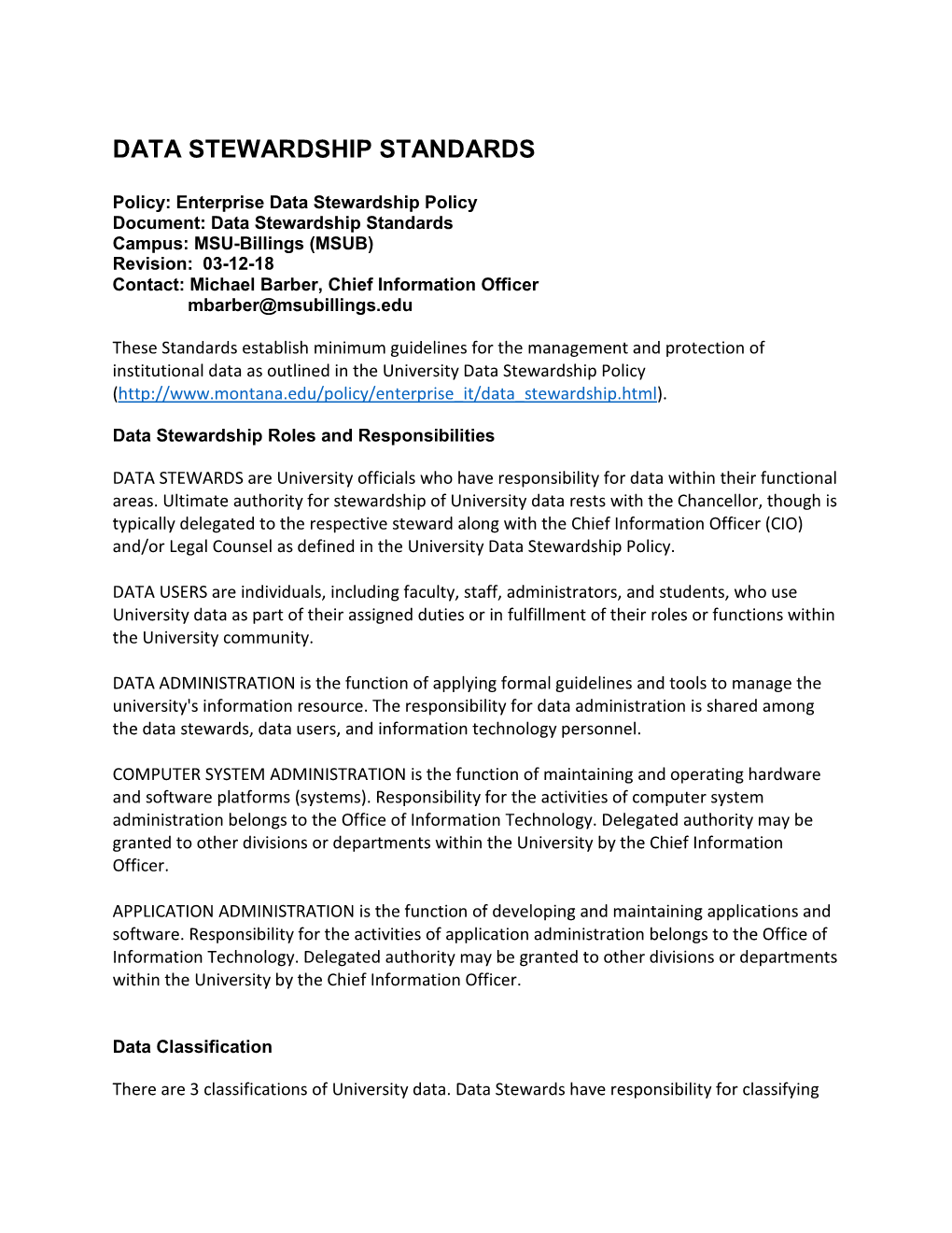 Data Stewardship Standards