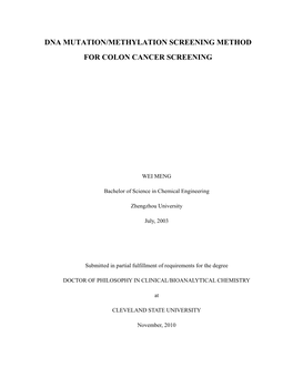 Dna Mutation/Methylation Screening Method for Colon Cancer Screening