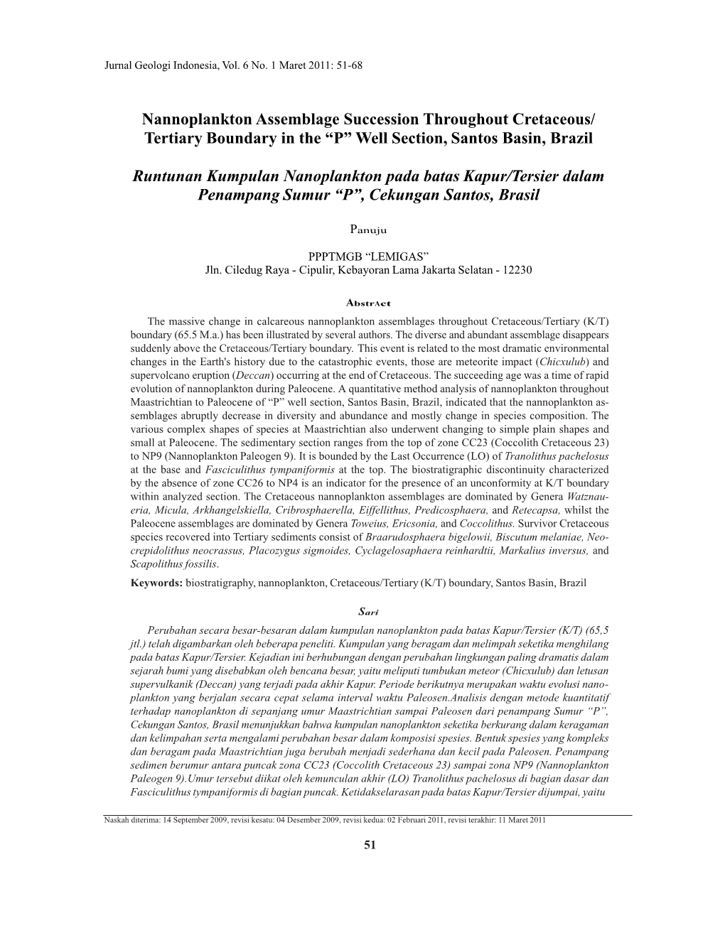 Nannoplankton Assemblage Succession Throughout Cretaceous/ Tertiary Boundary in the “P” Well Section, Santos Basin, Brazil