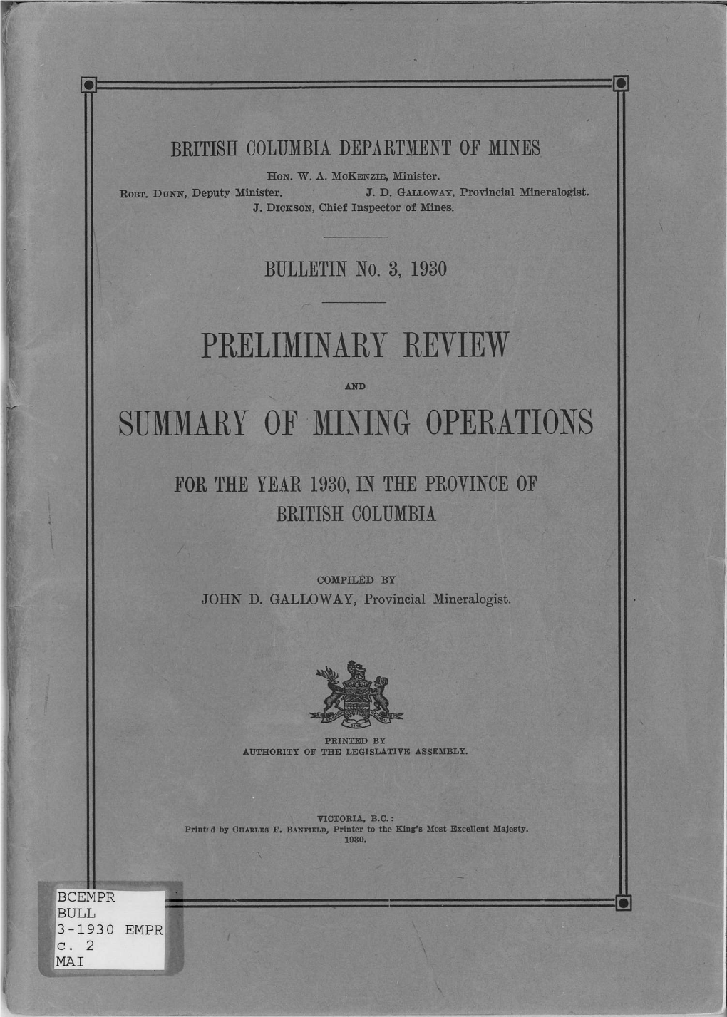 Preliminary Review Summary of Mining Operations