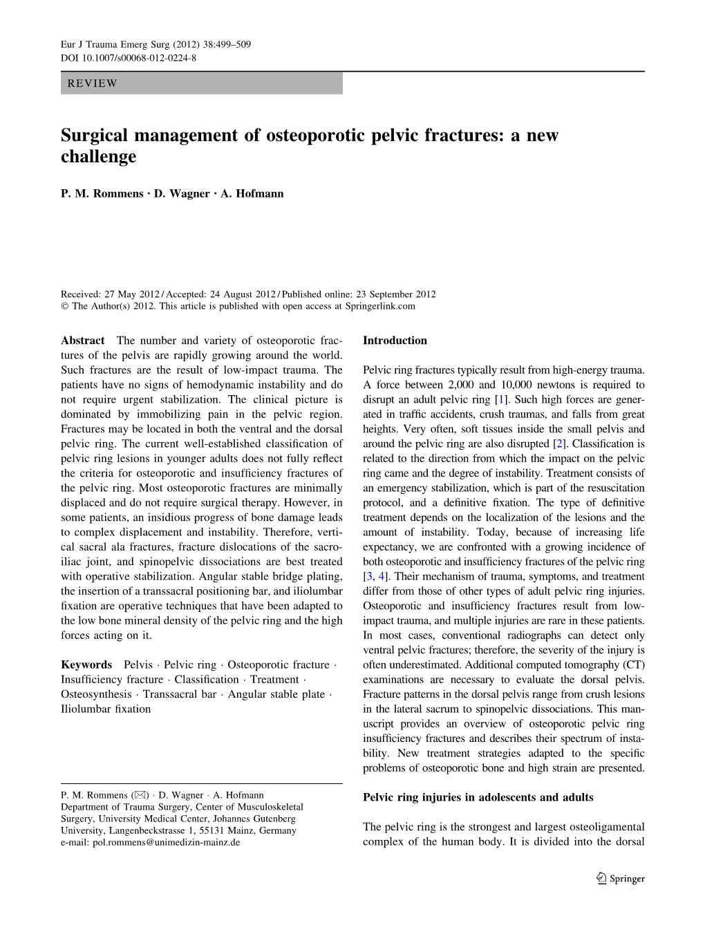 Surgical Management of Osteoporotic Pelvic Fractures: a New Challenge