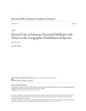 Revised List of Arkansas Terrestrial Mollusks with Notes on the Geographic Distribution of Species Brian F