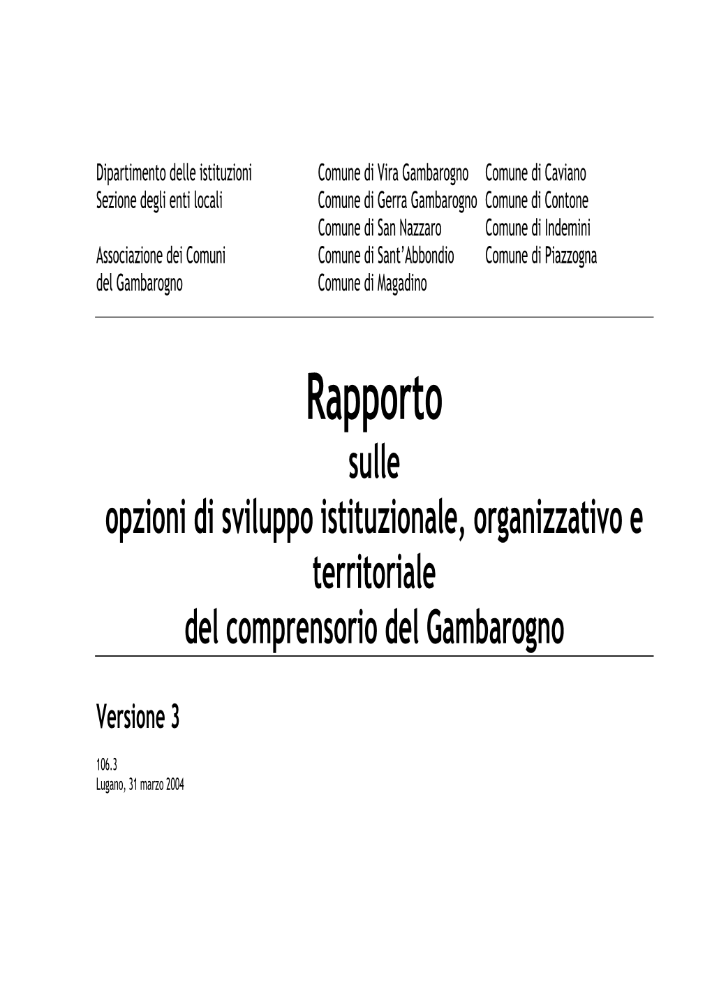 Rapporto Gambarogno